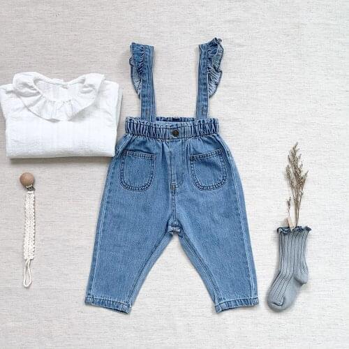 Toddler Infant Kids Suspender Overalls Spring Autumn Baby Girls Blue Ruffles Denim Jumpsuits Overalls Jeans Leggings Pants