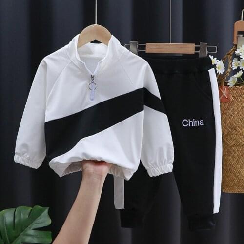 Black And White Patchwork Kids Clothes Suit 2021 Autumn Fashion Boys Set Casual Girls Outfits Big Boy Sports Clothing 2PCS