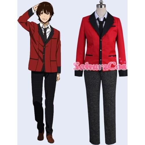 Custom Made Anime Kakegurui Compulsive Gambler Ryouta Suzui Ryota Uniform Cosplay Costume Red Jacket Printed Pants Shirt Tie