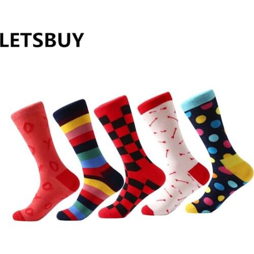 LETSBUY 5 pair/lot men cotton socks funny socks mens sock for party wear gifts wedding sock