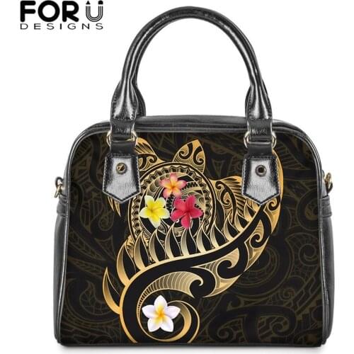 FORUDESIGNS 2021 Hot Sale Leather Shoulder Tote Bag for Woman Maori Turtle Plumeria Print Fashion Elegant Female Crossbody Bags