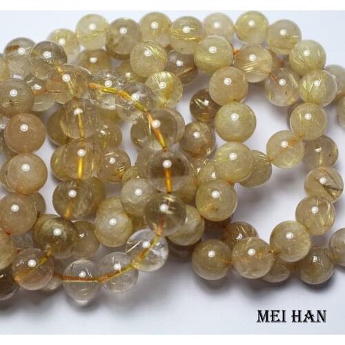 Meihan Free shipping (1 bracelet) natural gold rutilated quartz 13-14 mm round loose beads for jewelry making design