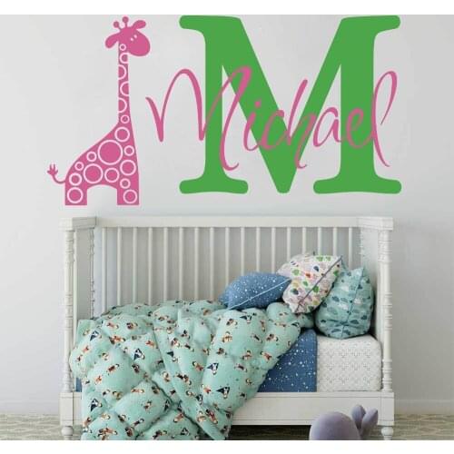 Cartoon Custom Name Giraffe Wall Sticker Kids Room Nursery Personalized Africa Animal Giraffe Wall Decal Bedroom Vinyl Art Decor