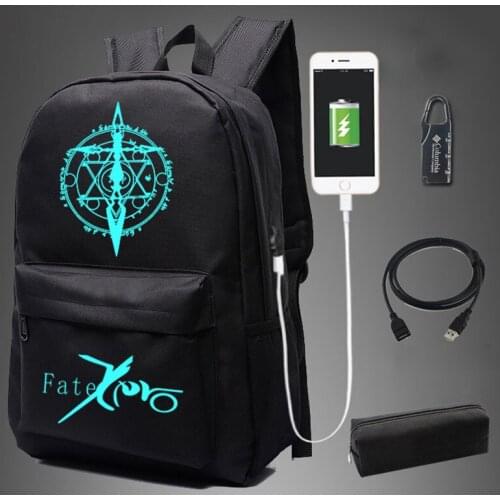 New Fate Grand Order FGO School Bag noctilucous Luminous backpack student Notebook backpack Daily Bag With USB Port Free Lock