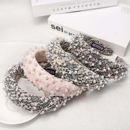 Hair Accessories Sponge Pearl Women Hairband Korean Colorful Fabric Female Hair Hoop Premium Elastic Headband Headwear