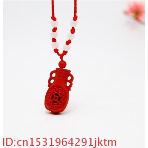 Organic Gifts Chinese Vase Amulet Charm Natural Jewellery Cinnabar Fashion Pendant Necklace Red Woman Carved