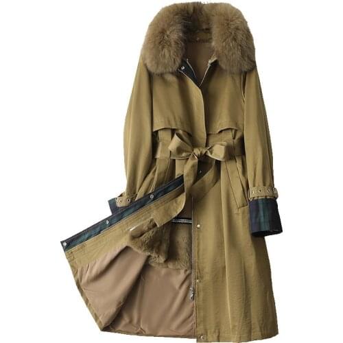 European Winter Parkas Coat Raccoon Fur Collar Rabbit Lining Women Warm Outerwear LF21024KQN
