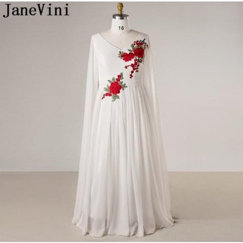 JaneVini Arabic Plus Size Mother Of The Bride Dresses Chiffon Women White Long Sleeve Evening Party Formal Dress La Mejor Madre