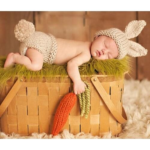 Boy girls Baby hat Animal Cartoon style Bunny Rabbit Costume Handmade Knit Baby Beanie diaper covered and Carrot Set GM032