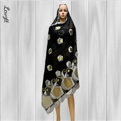 Fashion Hot Sale African Women Scarfs Big Circle Design Big Embrodiery Cotton With Grenadine Big Scarf for Shawls Pashmina