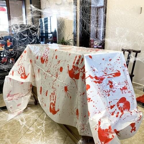 102 X 51" Bloody Zombie Table Desk Cover PVC Scary Halloween Blood Handprints Tablecloth Festival Party Supplies Decoration