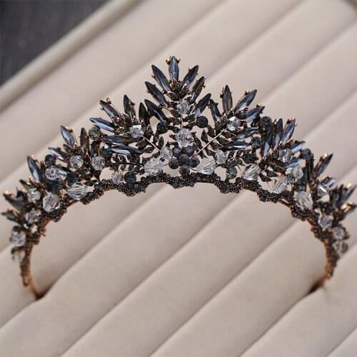 Baroque Bronze Black Red Crystal Beads Bridal Tiaras Wedding Hair Accessories Rhinestone Diadem Pageant Crown For Bride Headband