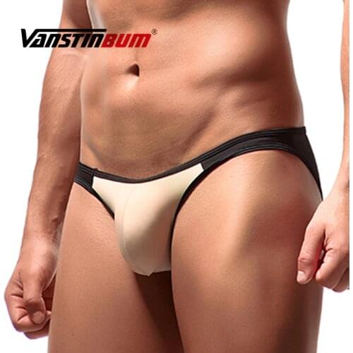 VANSTINBUM Mens Sexy Ice Silk Underwear Briefs Bikini Low Rise U Convex Pouch Panties Breathable Patchwork thin Cueca brief