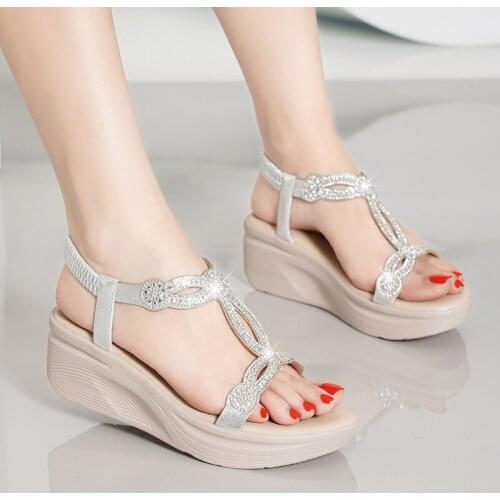 Wedges Shoes For Women Sandals Summer New 2021 Platform Heels Smart Casual Flats Sequins Bohemia Beach Pumps Clogs Fashion