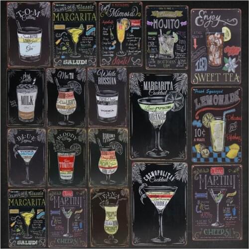 Vintage Art Iron Poster Cocktail Stickets Tin Signs Plates Bar Pub Vodka Antique Sign Wall Decor Medal Painting 8x12 Inch H34
