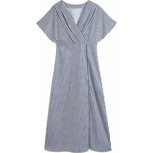 Za 2021 New Women Dresses Summer Vintage Strip Print Casual Sleeveless V-neck Loose Leisure Vacation Slim Waist Dress