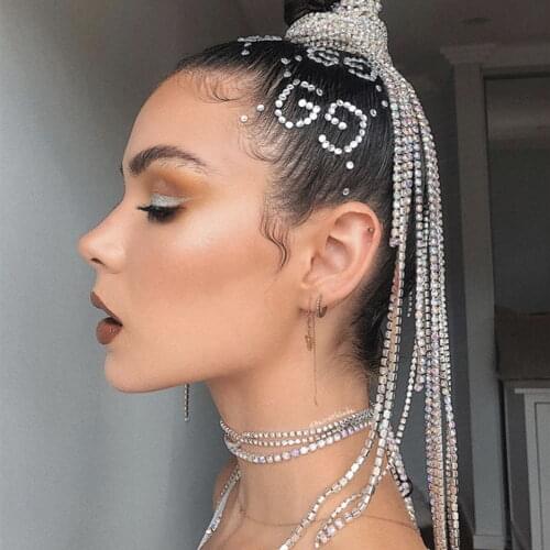 2021 Luxury Rhinestone Long Tassel Heart Extension Hair Chains Hair Clip for Women Bling Crystal Bridal Head Chain Accessories