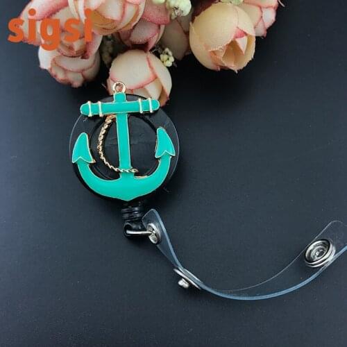 Green enamel Anchor ID badge reel Nurse brooch pins Retractable ID badge holder