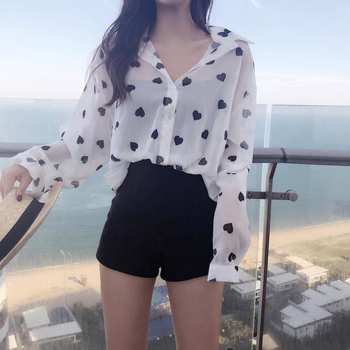 Womens Long-Sleeved Long-Sleeved Peach Heart Print 2020 Blusas Ropa De Mujer