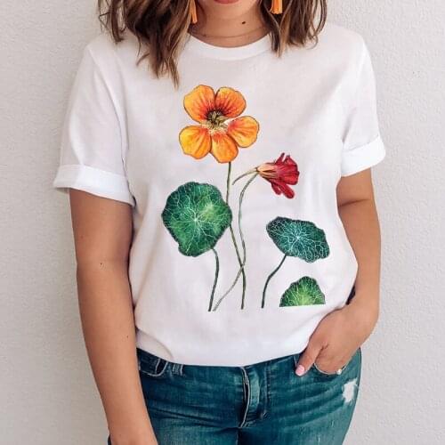 Women Graphic Floral Casual Short Sleeve Spring Clothing 90s Clothes Lady Tees Print Tops Clothing Female Tshirt T-Shirt