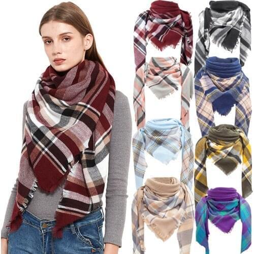 Womens Warm Long Shawl Wraps Large Scarves Knit Cashmere Tassel Plaid Scarf Hot Winter Female Wool Scarf Bufanda Mujer