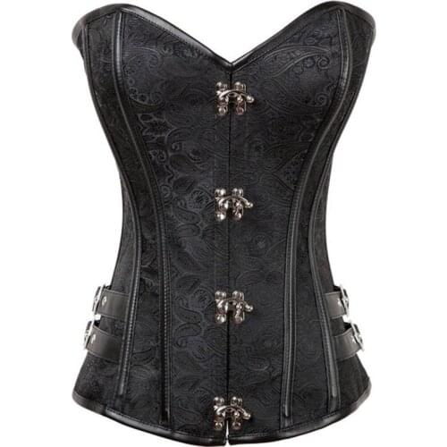 Women Gothic Overbust Sexy Corset Top Steampunk Black Retro Bustiers Waist Trainer Body Shaper Lingerie Waist Cincher
