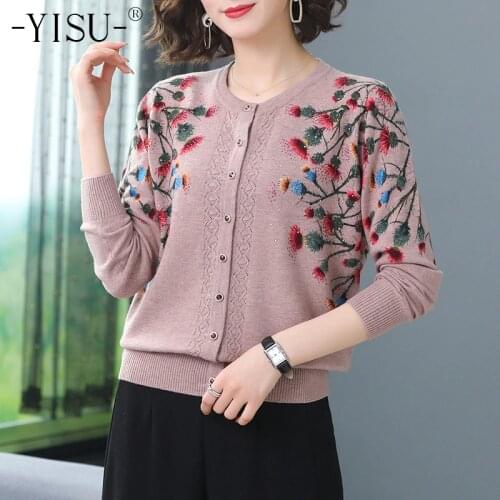 YISU Women Knitwear Cardigan Sweater Women Long Sleeve Plus Size Knitted Sweater Cardigan Printed cardigan sweater Coat Women