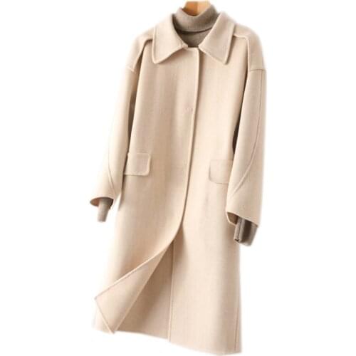 2021 new double-sided cashmere coat womens medium long solid color small fragrance single breasted double-sided wool coat