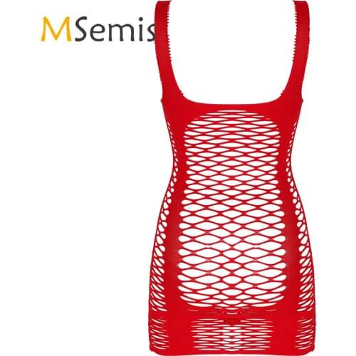 Womens Erotic Sexy Bodycon Dress Lingerie Hot Sundress Minidress Sleepwear Hollow Out Mesh U Neck Sleeveless Bodydoll Nightwear