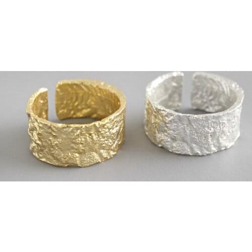 SHANICE Wide Ring 100% 925 Sterling Silver Open Ring for Women INS Gold & Silver Color Gold Foil Concave-convex Irregular Face