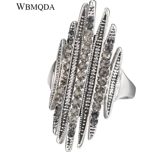 Hot Vintage Big Black Crystal Rings For Women Punk Rock Silver Color Statement Ring Fashion Bulgaria Jewelry 2018