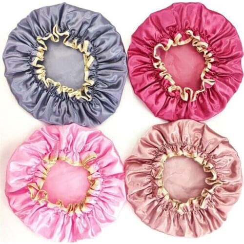 1Pc Satin Shower Cap Elastic Bath Hat Reusable Waterproof Thick Women Shower Cap Hair Cover Hair Styling Bathroom Products