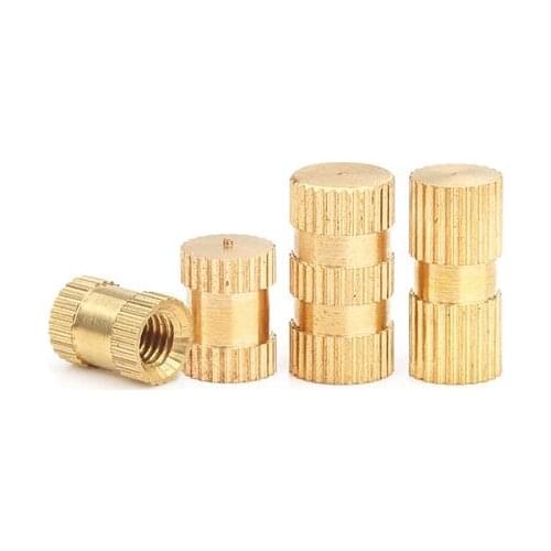 10pcs M4 knurled brass nuts blind hole embedded parts injection mosaic insert brassiness nut 6.3mm outer diameter 5mm-14mm long