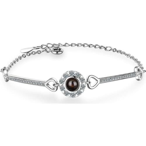 100 Language Projection Zircon Round Bracelets & Bangles For Women Trend Creative 925 Sterling Silver Party Gifts Jewelry SAB56