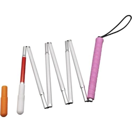 120cm-155cm White Cane, Aluminum Folding Cane for The Blind,Folds Down 7 Sections,Pink Handle, with 2 Tips 7PEA-PIK