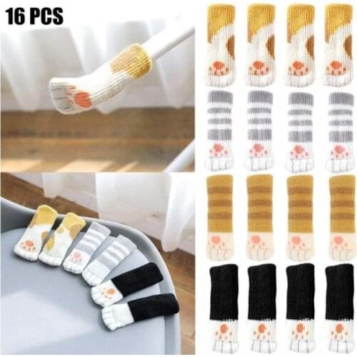 16PCS Knitted Chair Socks Cat Paw Non Slip High Elastic Chair Leg Feet Floor Protector Feet for Home Decoration Anti-slip