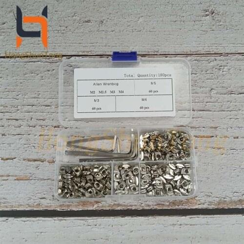 180pcs/set M3/M4/M5 For 20 Series Slot T-nut Sliding T Nut Hammer Drop In Nut Fasten Connector 2020 Nickeling Carbon Steel