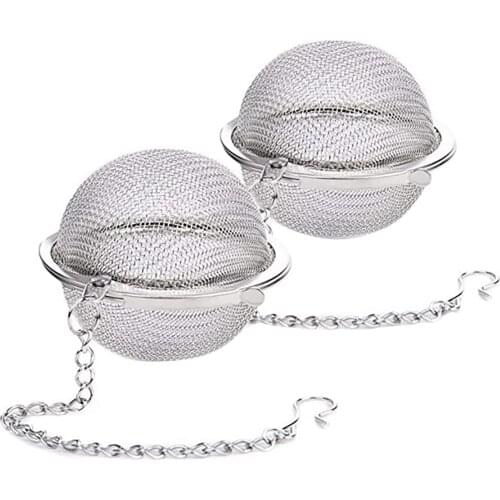 2pcs Stainless Steel Tea Ball Loose Leaf Tea Strainer Infusers 2.3 inch Fine Mesh Tea Interval Diffuser with Extended Chain Hook