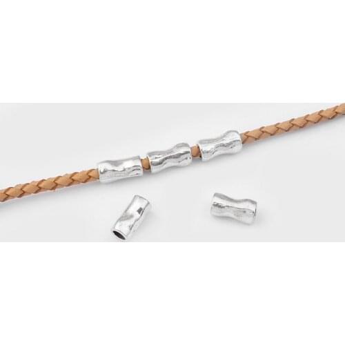 30Pcs Silver Color Slide Hammered Tube Bar Beads Spacer Hole 3.5mm For Round Leather Necklace bracelet Jewellry DIY 11*6mm