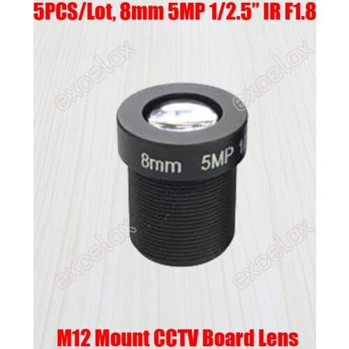 5PCS/Lot 5MP 1/2.5" 8mm F1.8 Fixed Iris IR MTV M12 Mount CCTV Board Lens for 1080P 2MP 3MP 4MP 5 Megapixel Analog IP Camera