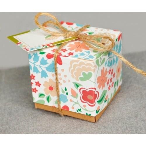 5pcs Mini Paper Box DIY Wedding Favor Flower Gift Box Small Cookie Candy Box Packaging With Hemp String Party Decoration