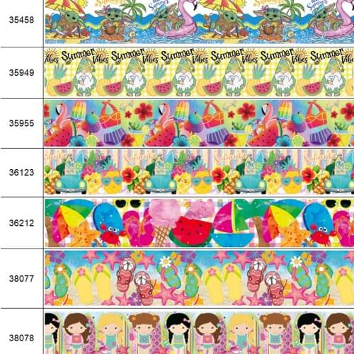 50Yards/Roll 3” 75mm Various Sizes Summer Beach Printed Grossgrain Ribbon For Hair Accessories DIY Crafts Hand Made Y2021051005