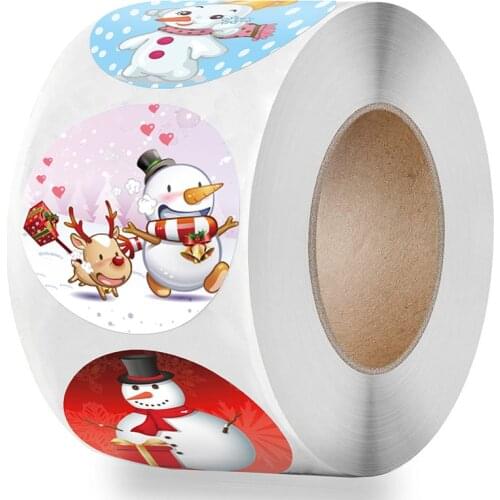 500pcs/Roll 8 Patterns Cartoon Snowman Christmas Stickers Label Sealing Thank You Card Box Package Decoration Stationery Sticker