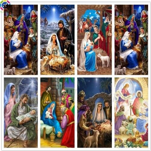 5D DIY Diamond Painting Mural of Jesus Christ Religious Birth 3D Cross Stitch Mosaic Needlework Handmade Decoration Set Gift Art