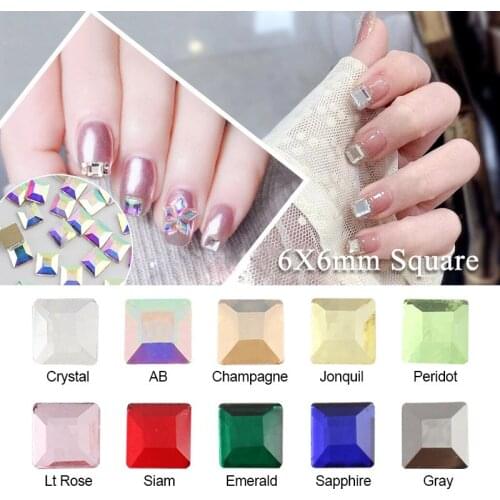 New 6X6mm Flat Square Nail Rhinestones Mix color Flatback Glass Crystals For DIY Nail Art Decorations