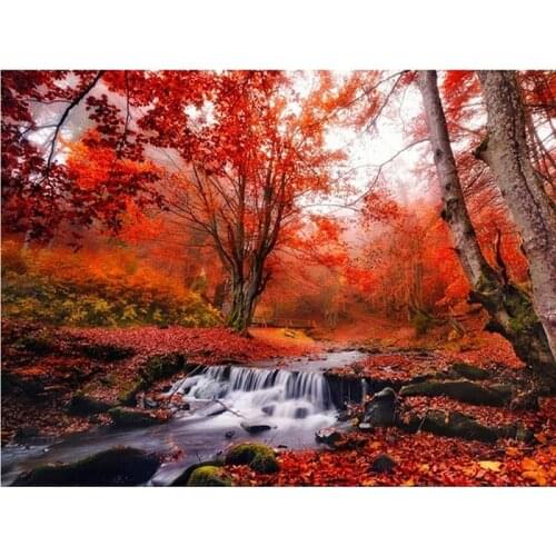 5D DIY Diamond Painting Autumn Landscape Diamond Embroidery Maple Leaves Full Round/Square Picture Of Rhinestone Decoration