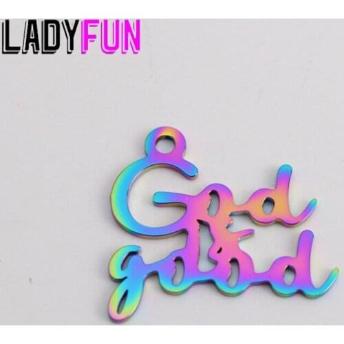 God Is Good Word Script Charm Stainless Steel Charms High Polish Mirror Surface Pendant 5pcs/lot