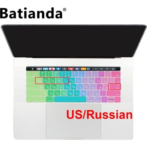 US Enter Russian/English Cyrillic Russian Language Keyboard Cover Skin for Macbook Pro 13 15 Touch Bar 2019 A1706 A1707 A1989