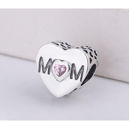 For Pandora 925 Sterling Silver MOM Heart Charm Beads Fit Original Fashion Charm Bracelet DIY Jewelry Making Mothers Day