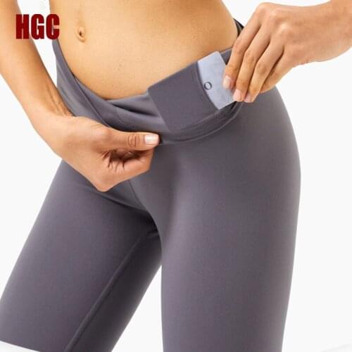 HGC Naked Feel Yoga Pants Women 2021 High Waist Leggings Sport Fitness Pockets Workout Elastic Soft Squat Proof Sexy Gym Tights